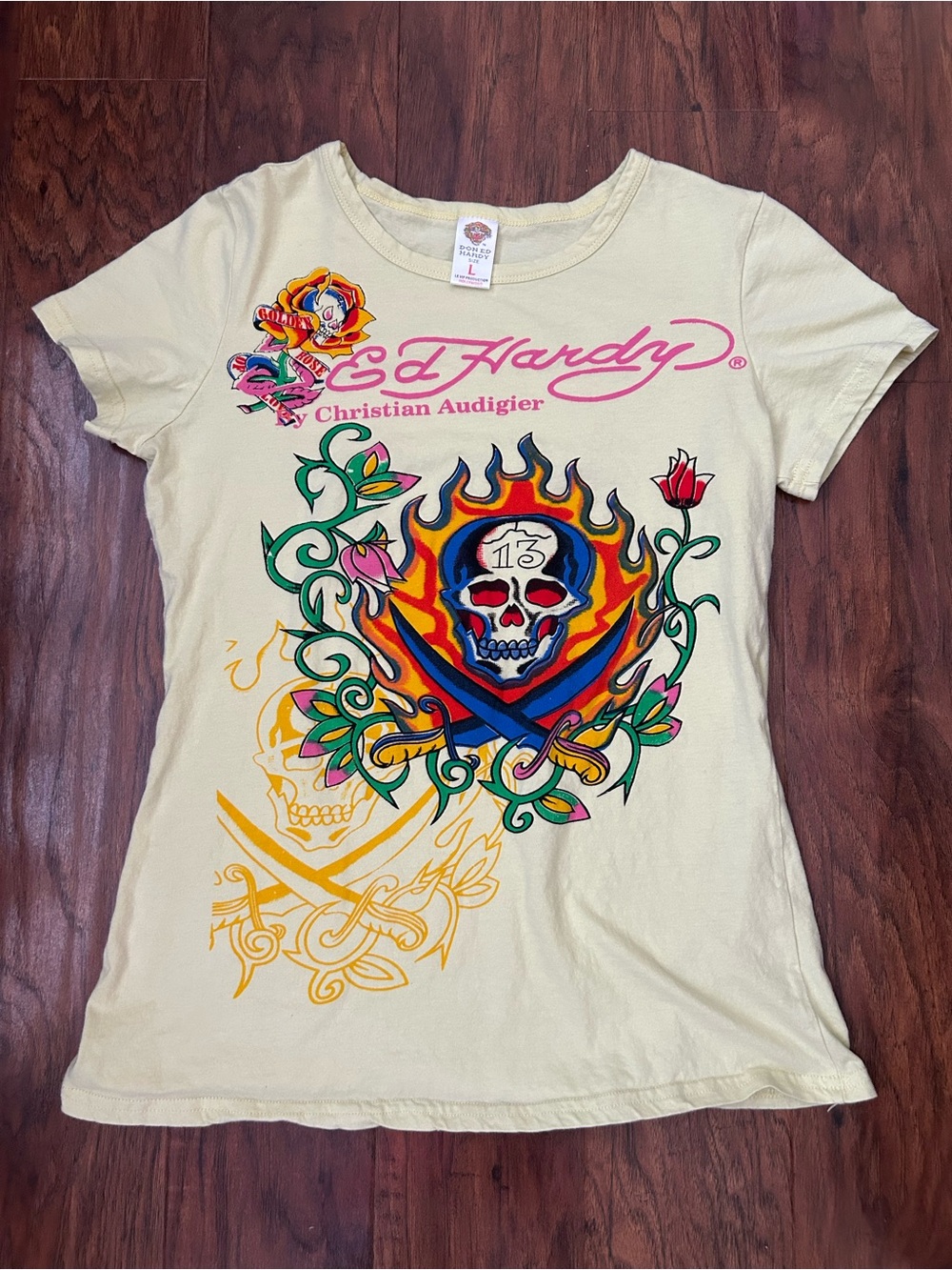Ed Hardy Women's Cream Graphic Skull Tee by Christian Audigier